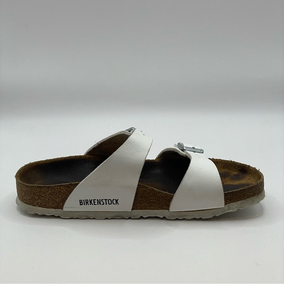 Birkenstock Arizona Slide Sandals White Leather Women’s Sz 7 EU 38 - Picture 4 of 9